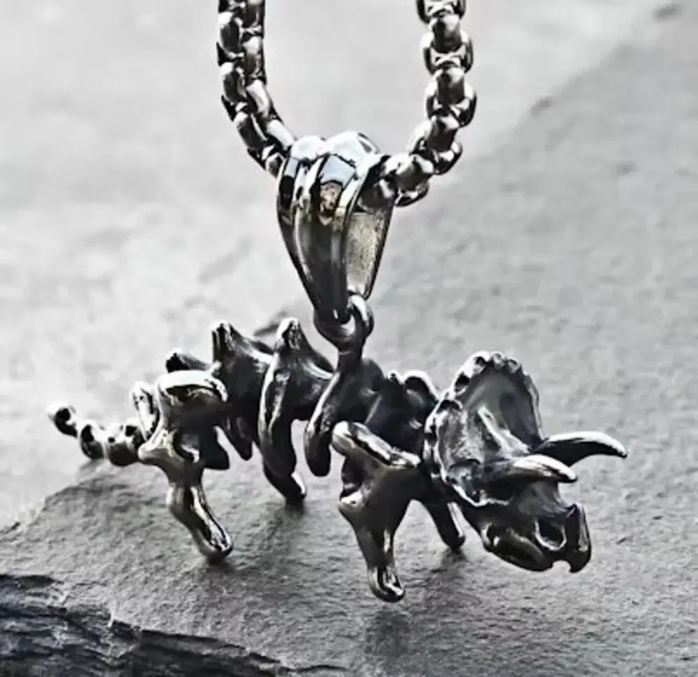 Triceratops Skeleton Dinosaur Necklace Stainless Steel Pendant Jewelry